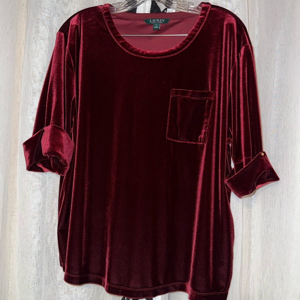 Lauren Ralph Lauren Red 3/4 Sleeve Boxy Blouse
